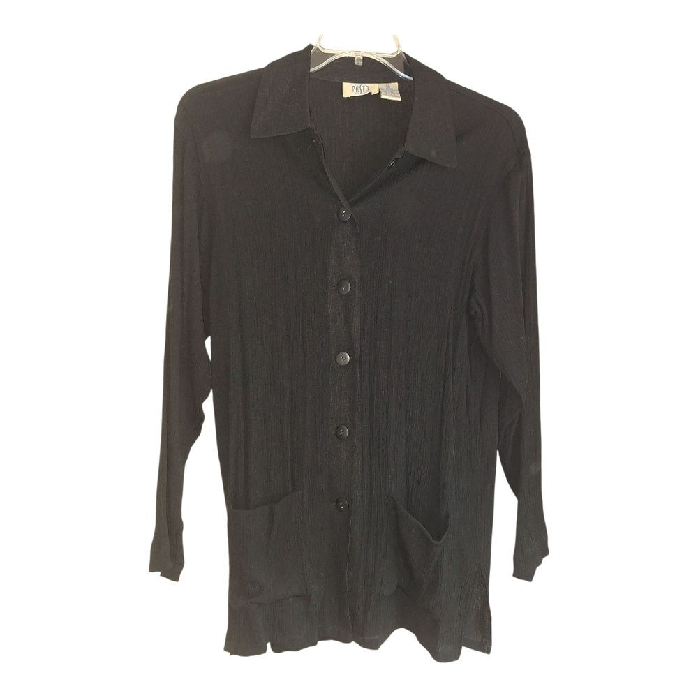 Black Button-Up Light Weight Crinkle Jacket Size Med